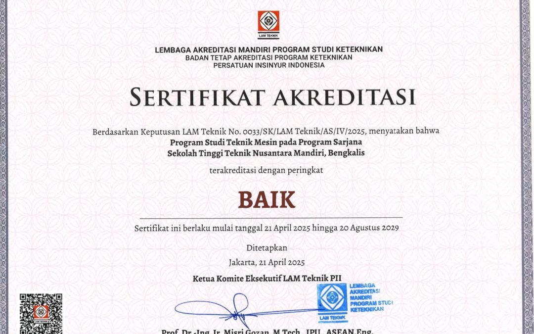 Sertifikat Akreditasi STT Nusantara Mandiri Telah Terbit